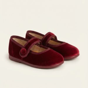 Ballerina batilas in Velluto con Dettaglio Bottone e Strappo in Velcro