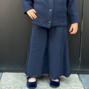 Pantalone Bambina a Palazzo in Caldo Cotone Blu Navy- Fiorile