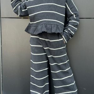 Pantaloni a Palazzo in Caldo Cotone a Righe &ndash; Antracite/Panna &ndash; Fiorile